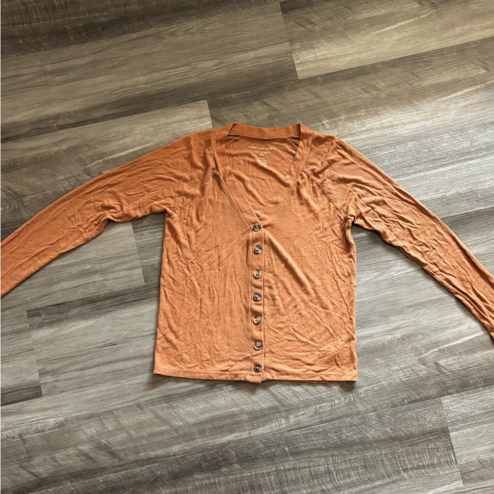 American Eagle Warm Orange Ribbed Cardigan